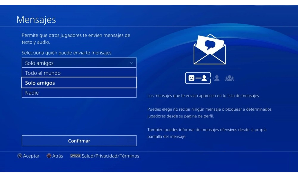 PS4 Bloqueada Mensajes Ajustes