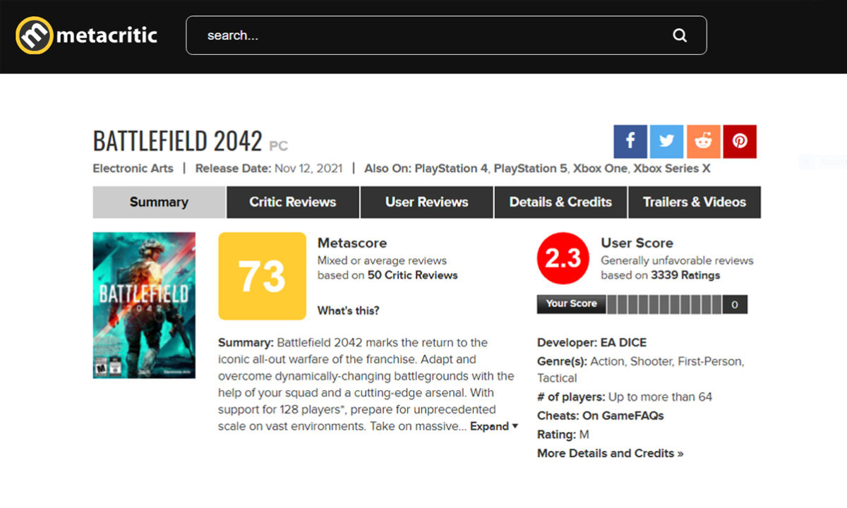 Battlefield 2042 está sendo massacrado por jogadores no Metacritic