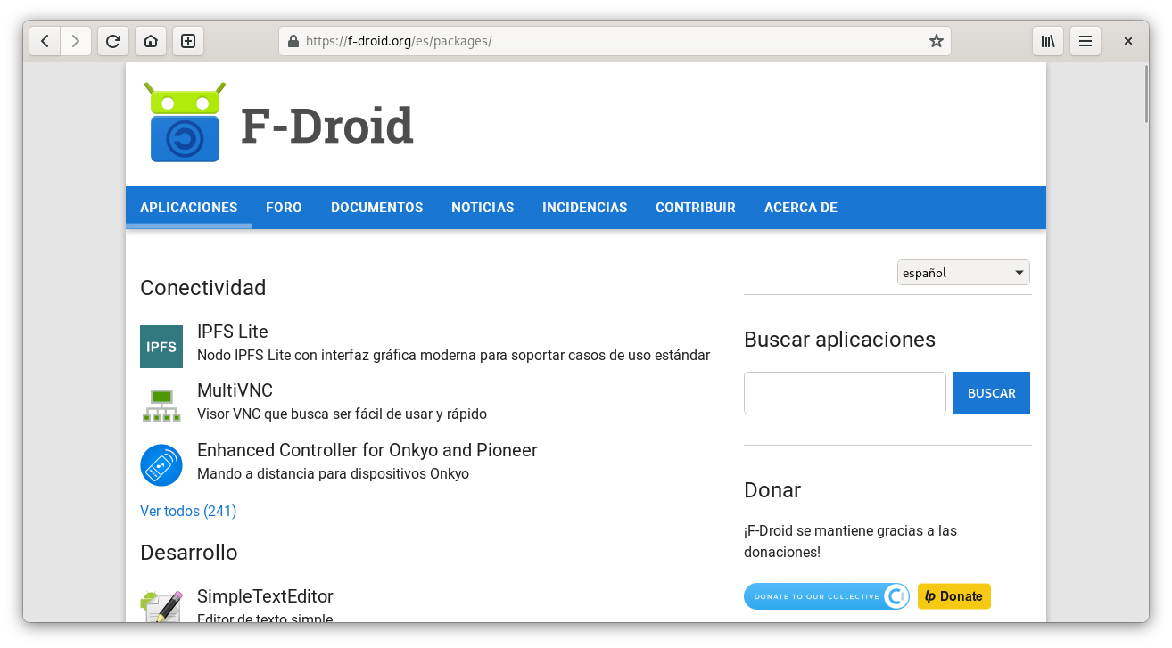 F-Droid, repositorio y tienda de aplicaciones Open Source para Android.