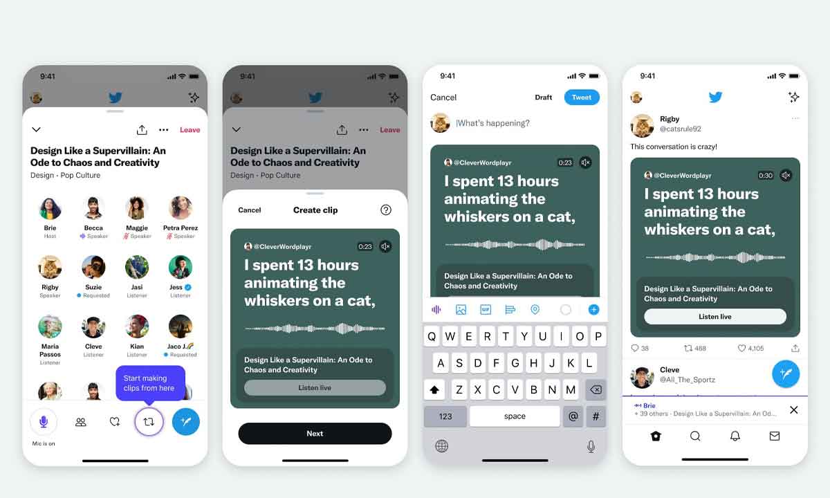 Twitter prueba la creación de clips de audio de sus Spaces