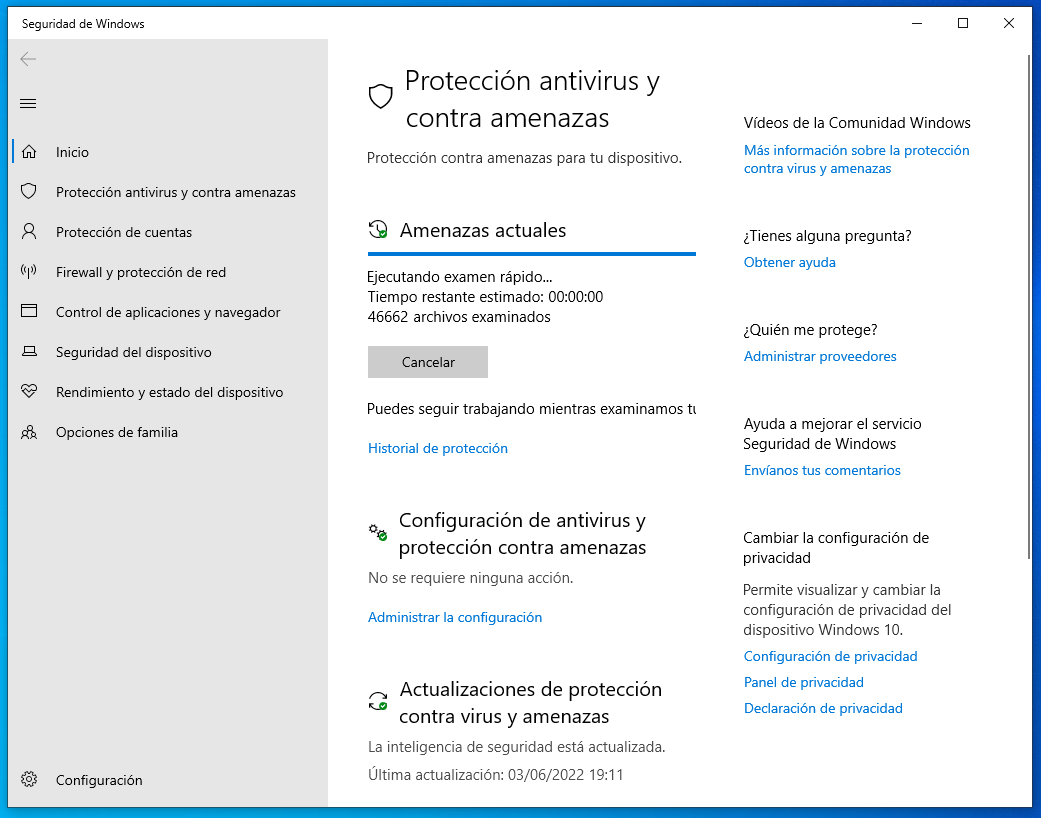 Analizando amenazas en Windows 10