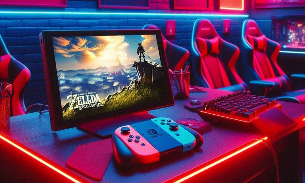 Nintendo Switch 2 IA generada salón