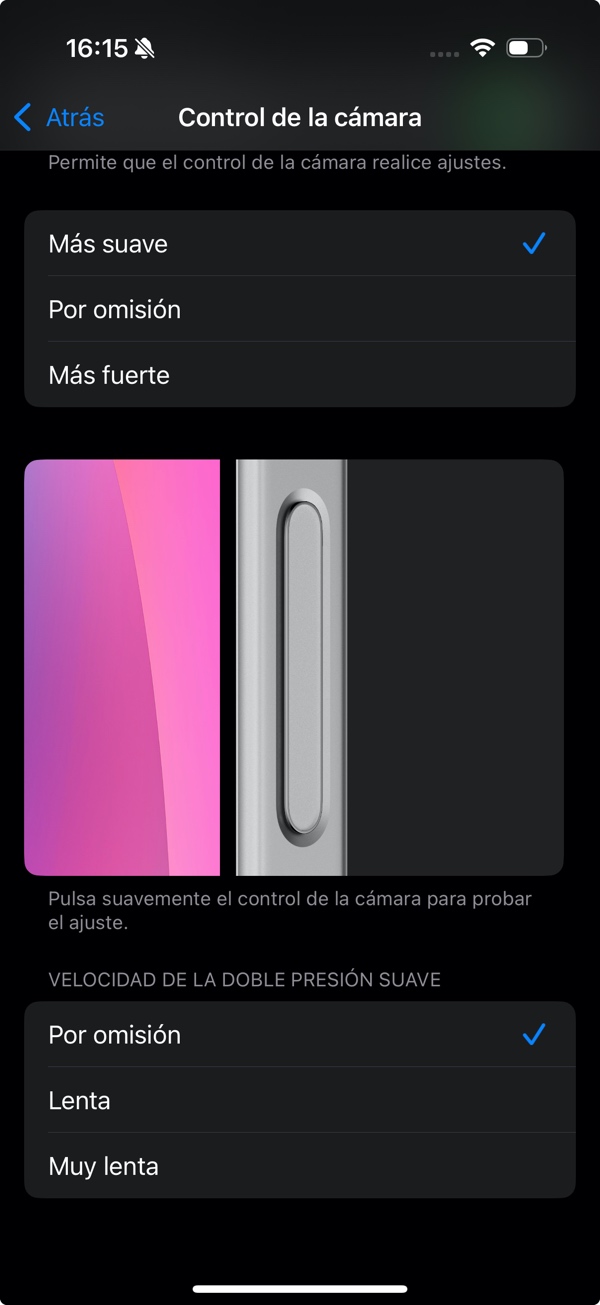 Opciones de Control de Cámara de iPhone 16.